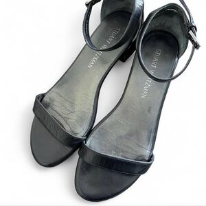 Stuart Weitzman Black Leather Ankle-Strap Heels